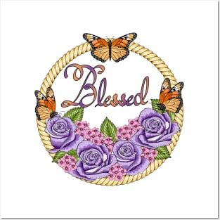 Blessed - Floral And Butterflies Posters and Art